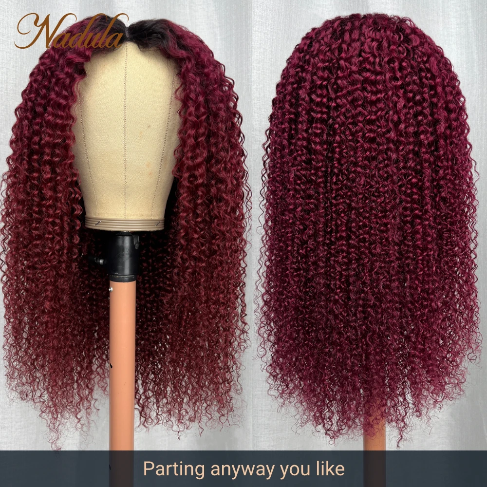 Nadula Curly Hair Wine Red Wig  V Part Wig 100% Human Hair Brazilian Human Hair Long Wigs Burgundy Color For Women