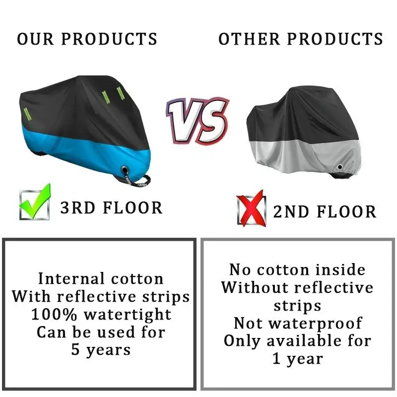 3 Layers Motorcycle Cover Dust UV Outdoor Protection Motor Cover Motorbike Cover All Season Universal Weather With Lock-Holes