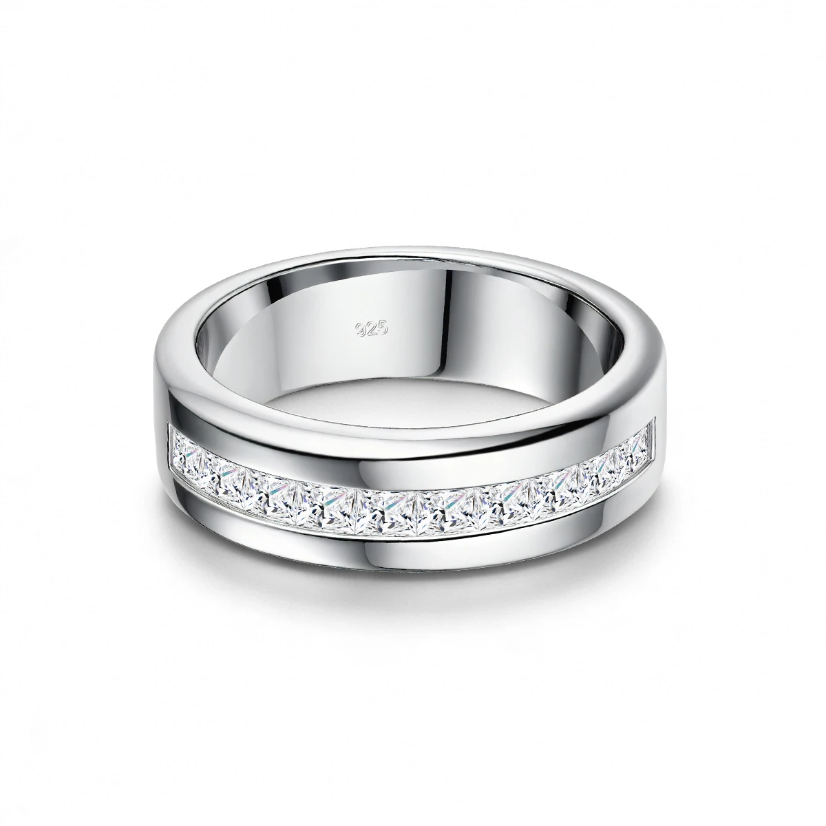 Einfacher 925er Silber-Zertifizierter Moissanit-Hochzeitsring für Männer, Romantische Verlobungsringe für Paare, Damenschmuck – Detail 9