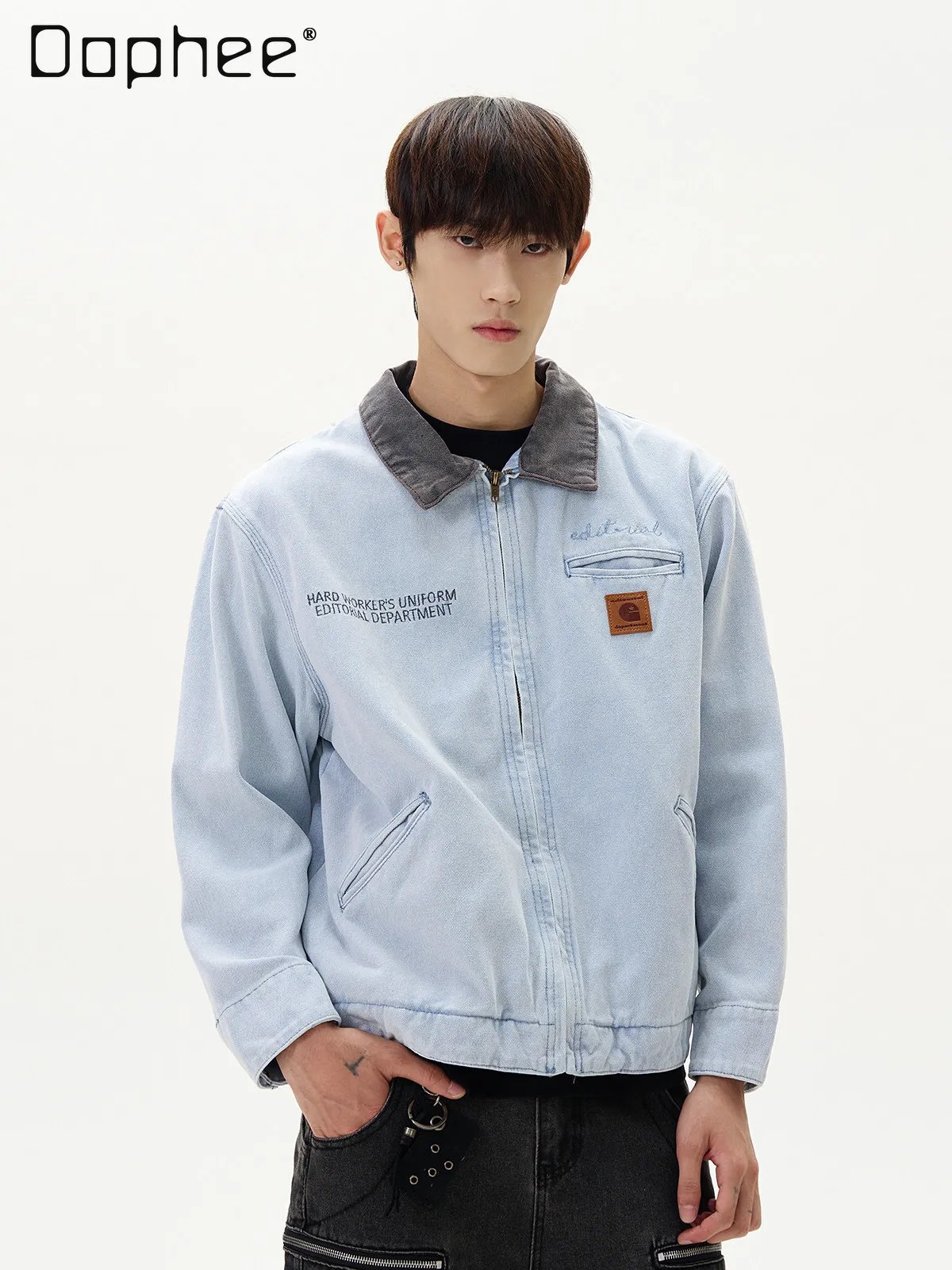 

Spring Autumn New American Retro Style Men's Yellow Blue Lapel Jacket Handsome High Street Casual Red Green Short Denim Jacket