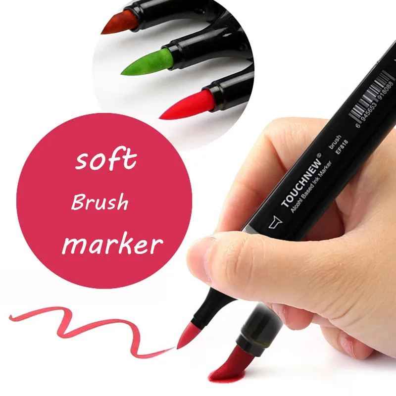 TOUCHNEW 12/24/30/40/60/80 Color Soft bursh Markers Set Alcohol Based Sketch Felt-Tip Oily Twin Art Marker Pen For Manga Drawing