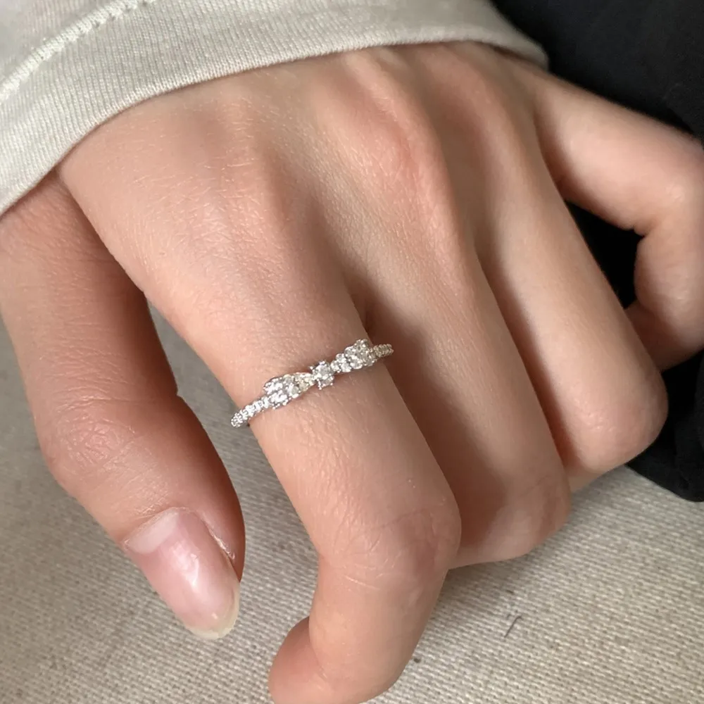 PANJBJ 925 Sterling Silver Bowknot Zircon Ring For Women Extremely Design Fashion Office Versatile Jewelry Gift Wholesale