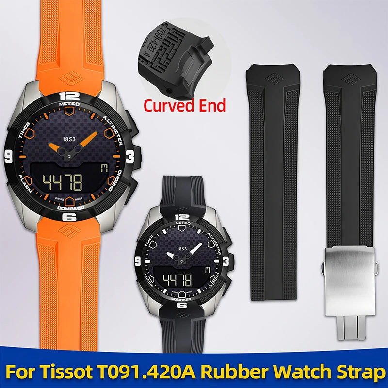 22mm Waterproof Rubber Watch Strap Band For Tissot 1853 T-Touch Expert Solar T091 T091.420A Men Wrist Watch Replacement Parts