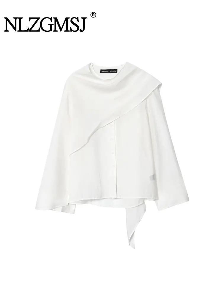 

NLZGMSJ Элегантная однотонная рубашка Модный дизайн Sense Рубашка Топы для женщин Свободные женские рубашки с длинным рукавом