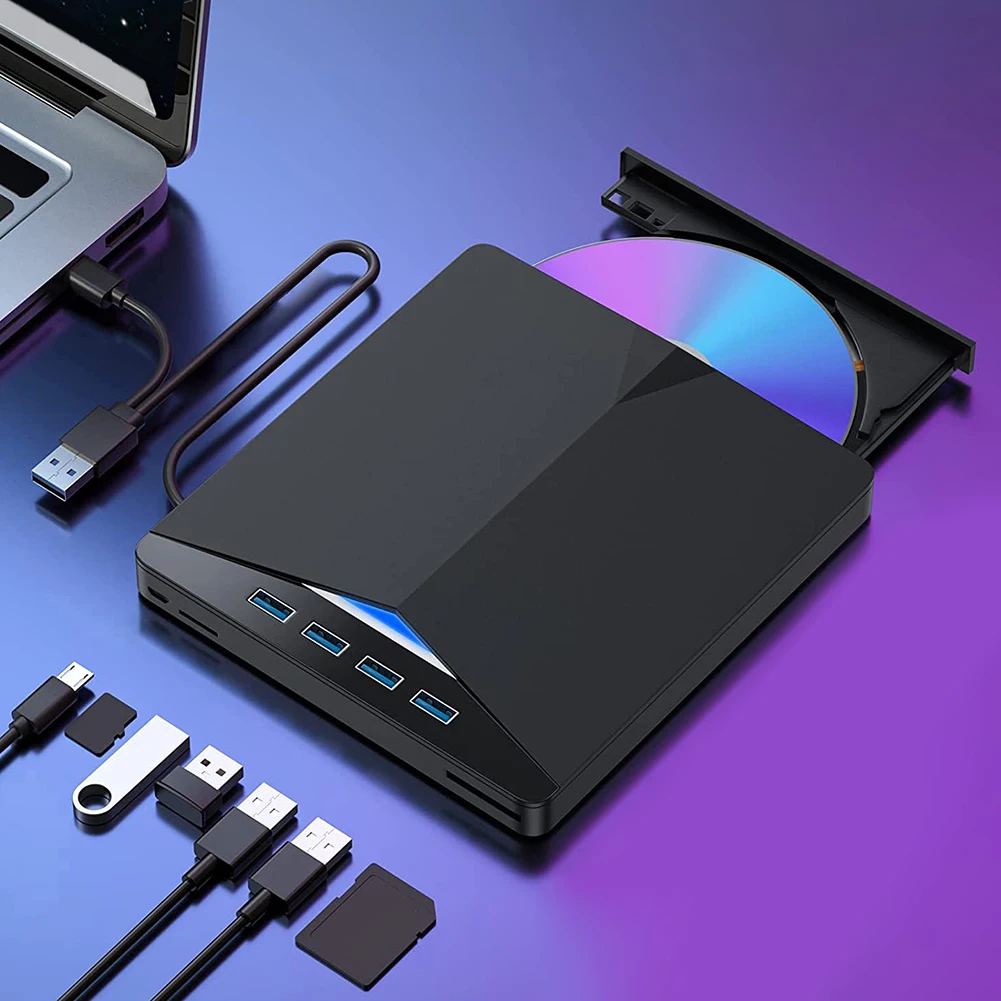 

Внешний оптический привод 7 в 1 USB3.0 Type-C для CD/DVD RW, высокоскоростной, Plug-and-Play для Windows 11/10/8/7/Linux/OS
