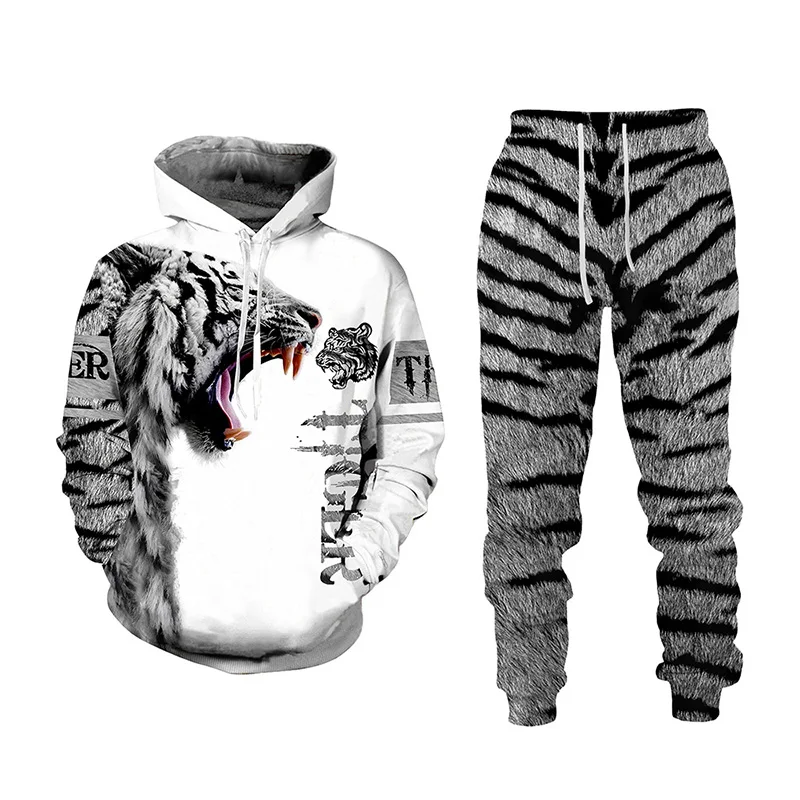 

Autumn Winter Tiger Lion Wolf 3D Animal Printed Men's Hooded Sweater Set Male Sportswear Tracksuit Long Sleeve Men Clothing Suit