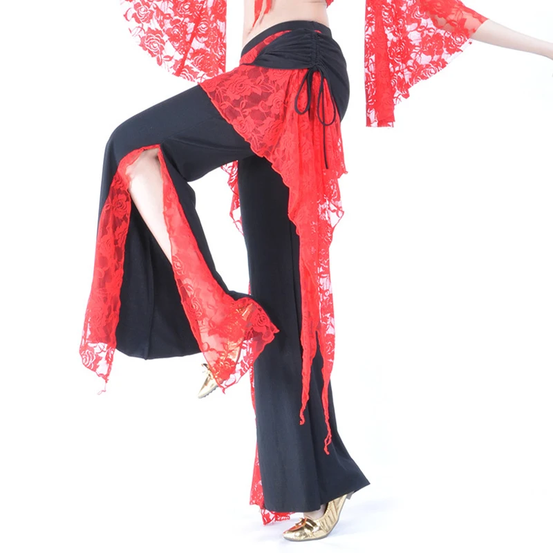 New Belly Dance Lace Split Side Pulling Pants Practice Women Oriental Dance Clothing Female Spanish Costume Adult Black Pants