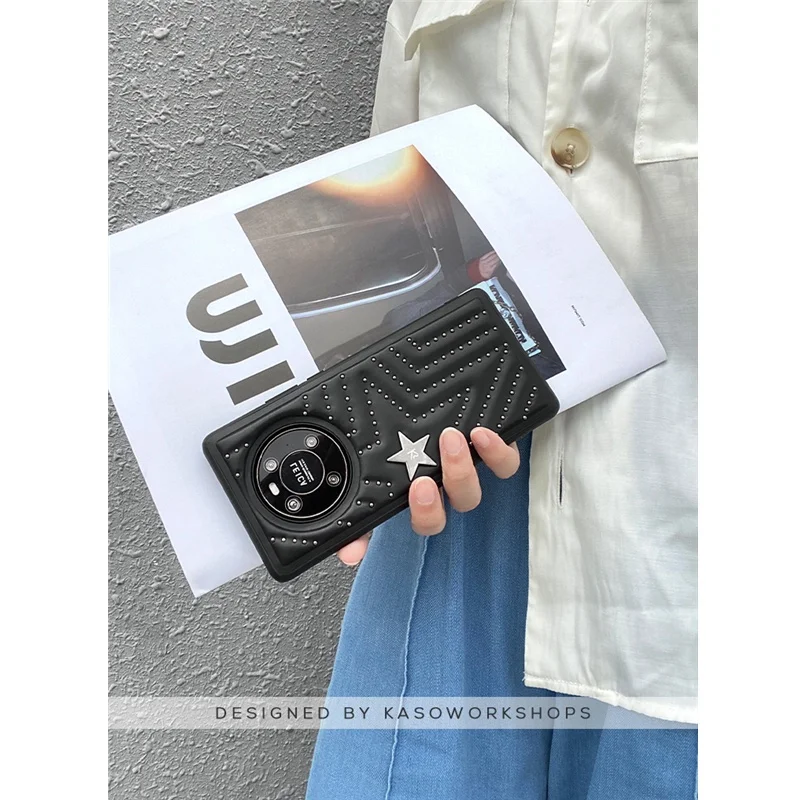 Luxury Rivet Stars Leather Case for Huawei Mate 50 Pro Fashion Punk Shockproof Cover for Huawei Mate 50 Rs Mate 40 Pro P50 P30