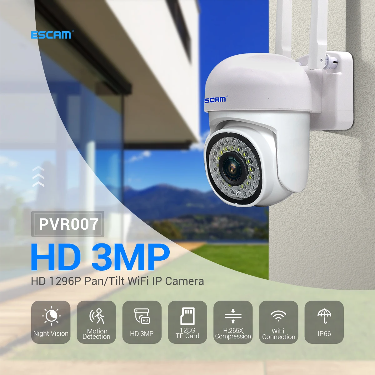ESCAM PVR007 YiLot APP 3MP 1296P Full Color Wireless PTZ IP Dome Camera AI Humanoid Detection Home Security CCTV Baby Monitor