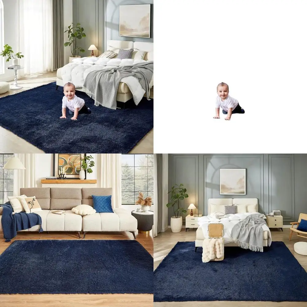 

Роскошный темно-синий коврик Shag, 8x10, мягкий и пушистый для спальни, игровой комнаты, детей и домашнего офиса