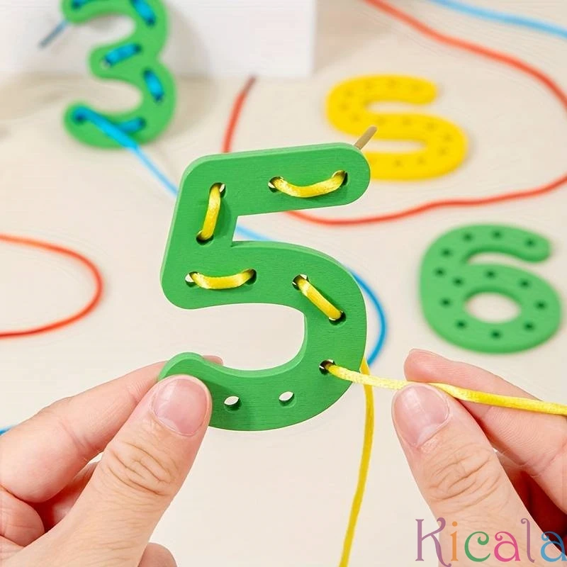 Alphabet and Number Threading Toy Early Learning Letter Recognition and Fine Motor Skills Toy Wooden Number Letter Rope Game