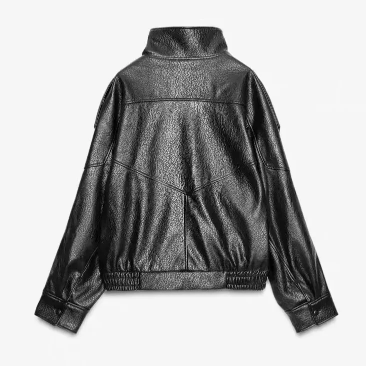 ใหม่ฤดูใบไม้ร่วง/ฤดูหนาวแฟชั่นลำลองแขนยาวคอปกซิปสีทึบหลวมพอดีเสื้อแจ็คเก็ต PU,2 สี