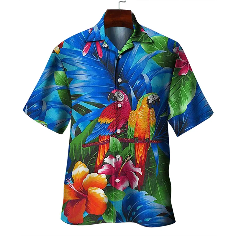 

New Summer 3D Animal Parrot Coconut Tree Printed Shirts For Women Kid Fashion Funny Shirts Blouses Hawaiian Cute Y2k Top Clothes