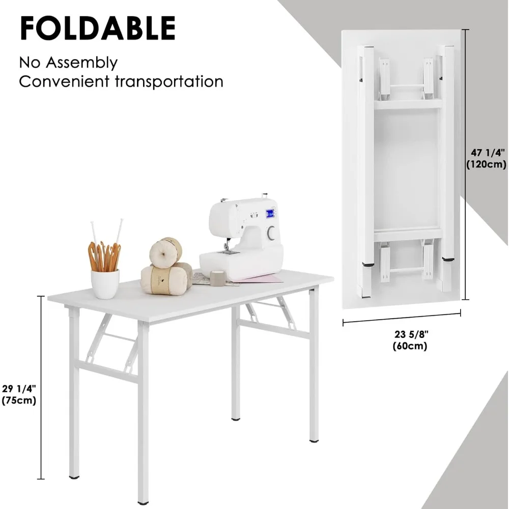 مكتب كمبيوتر محمول قوي قابل للطي سعة 47.2 لتر - طاولة كتابة شديدة التحمل والمكتب المنزلي وطاولة خياطة بدون تجميع