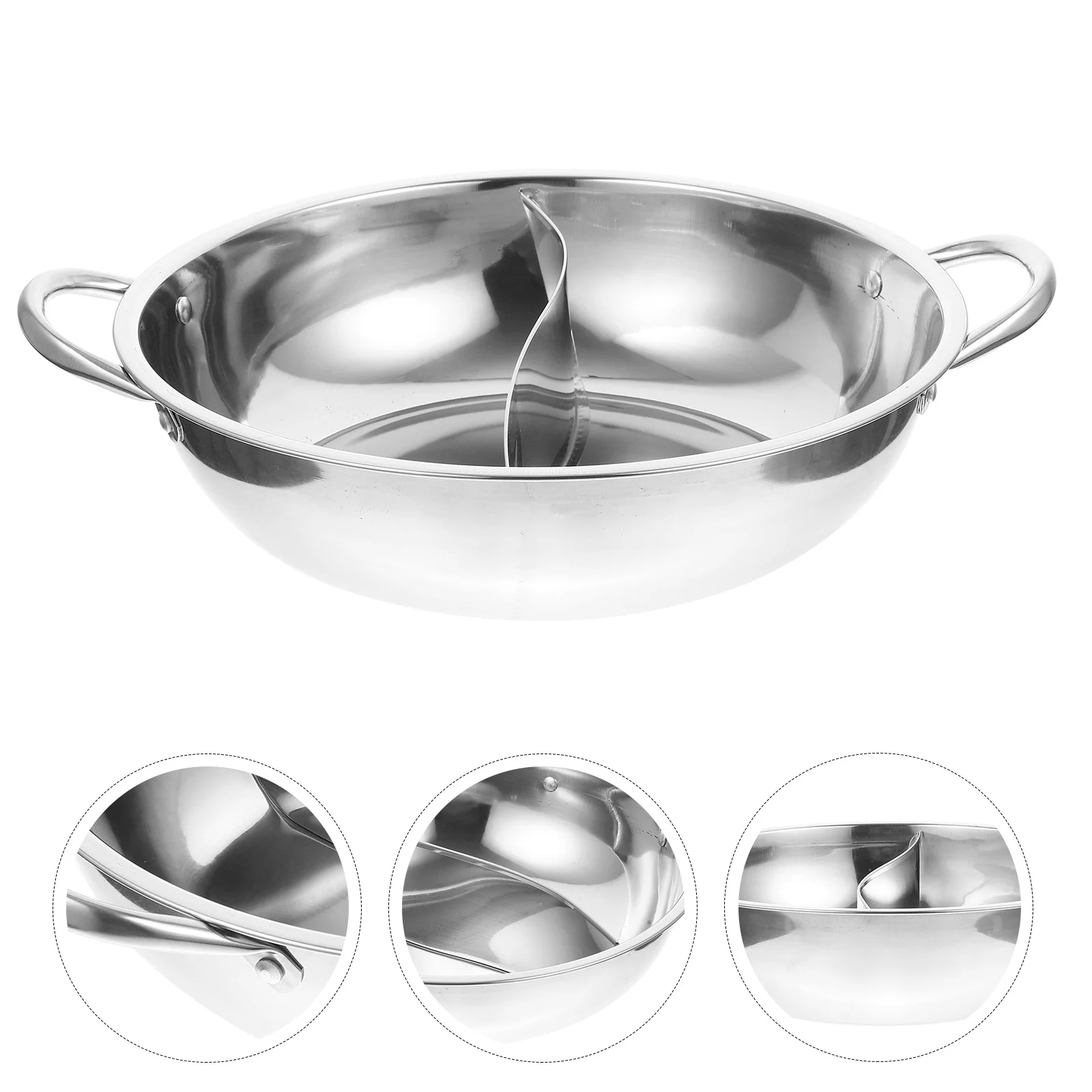 1pc Divided Hot Stainless Steel 3.5L Dual Hot Pot For Induction Gas Stove Non-Deform Rust-Proof Kitchen Cooking Pot Two-Flavor