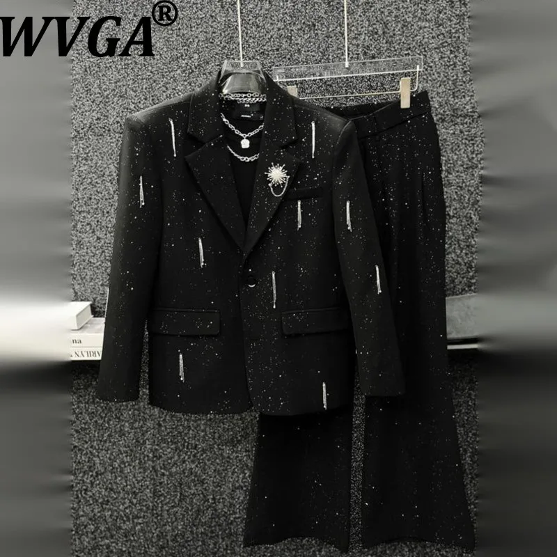

Новый мужской элегантный костюм WVGA: модный пиджак с металлической цепочкой и звездным узором, повседневные прямые брюки. Комплект в стиле Ins W21392.
