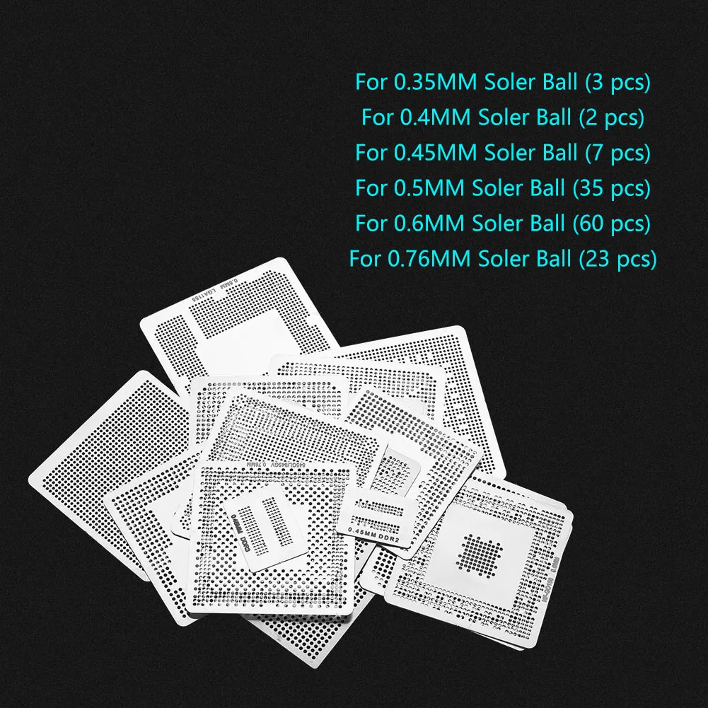 130pcs BGA Universal Reballing Rework Net Stencils Steel Template Mesh Directly Heat Set Kit