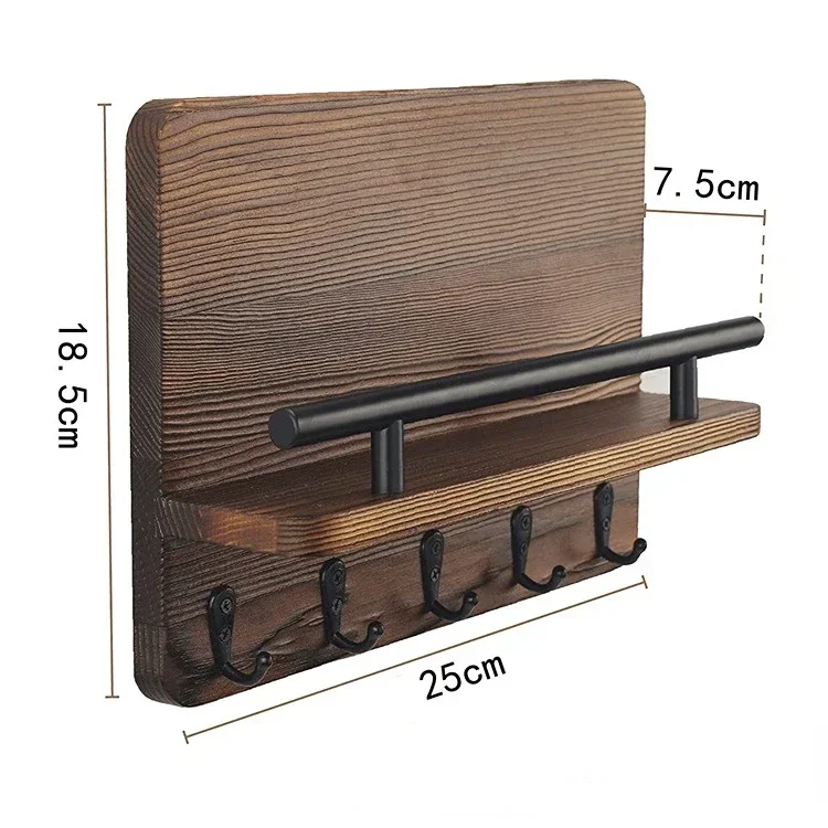 Wooden Key Holder Box with 6 Hooks Wall Mounted Handmade with Rustic Finish for Home Decor   WJ021711