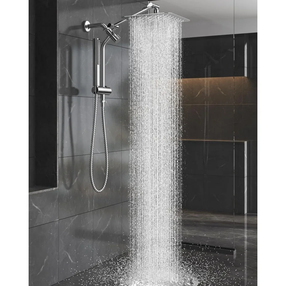 

Shower Head, 10'' All Metal Rain Shower Heads with Handheld Spray Combo, Hand Held Bathroom Combo with Extension Arm, Dual
