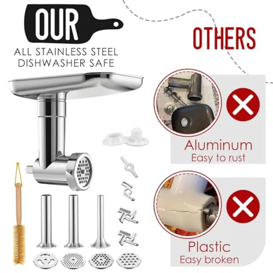 スタンドミキサー用ステンレス製ミートグラインダーアタッチメント ミキサーと互換性あり 効率的な肉挽きとソーセージスタッファー F