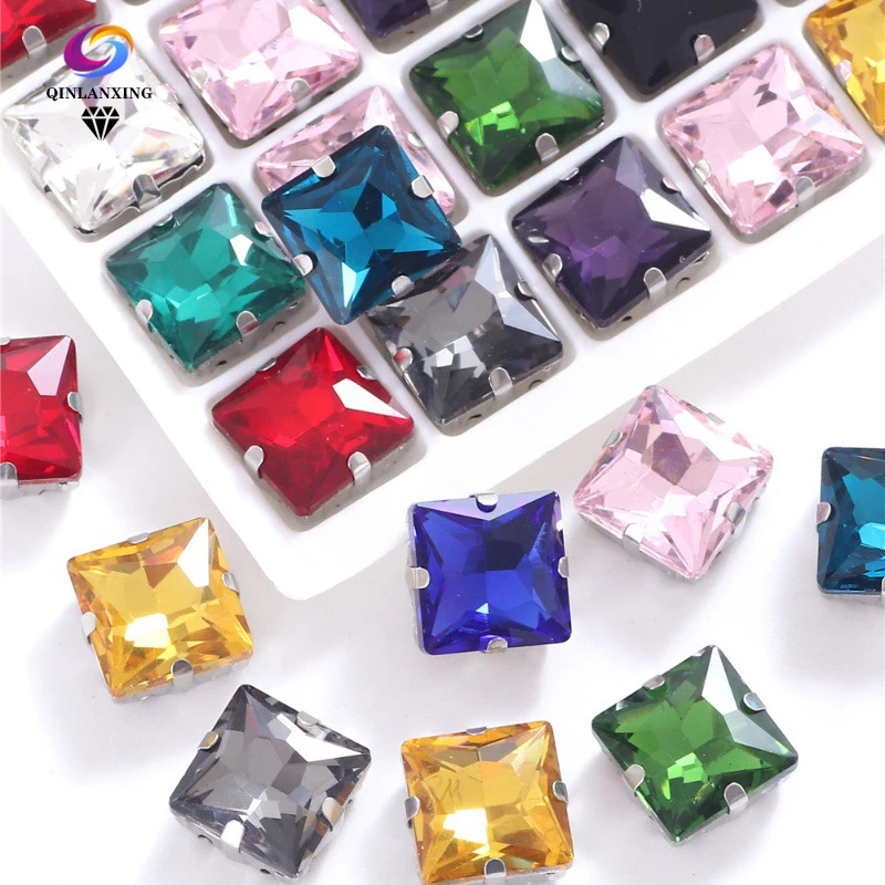 Glitter Square Shape Sewing Rhinestone Crystals, Glass Sew on Stones Used for Needlework, Diy/Clothing Sewing Accessories 20Pcs