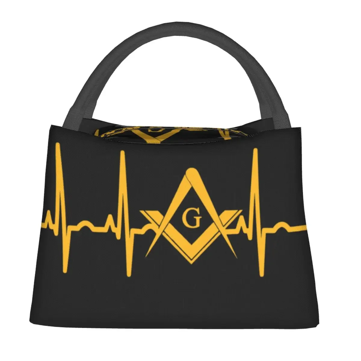 Heartbeat Freemason Lunch Bag For Adult Masonic Mason Lunch Box Fun School Cooler Bag Convenient Oxford Tote Food Bags