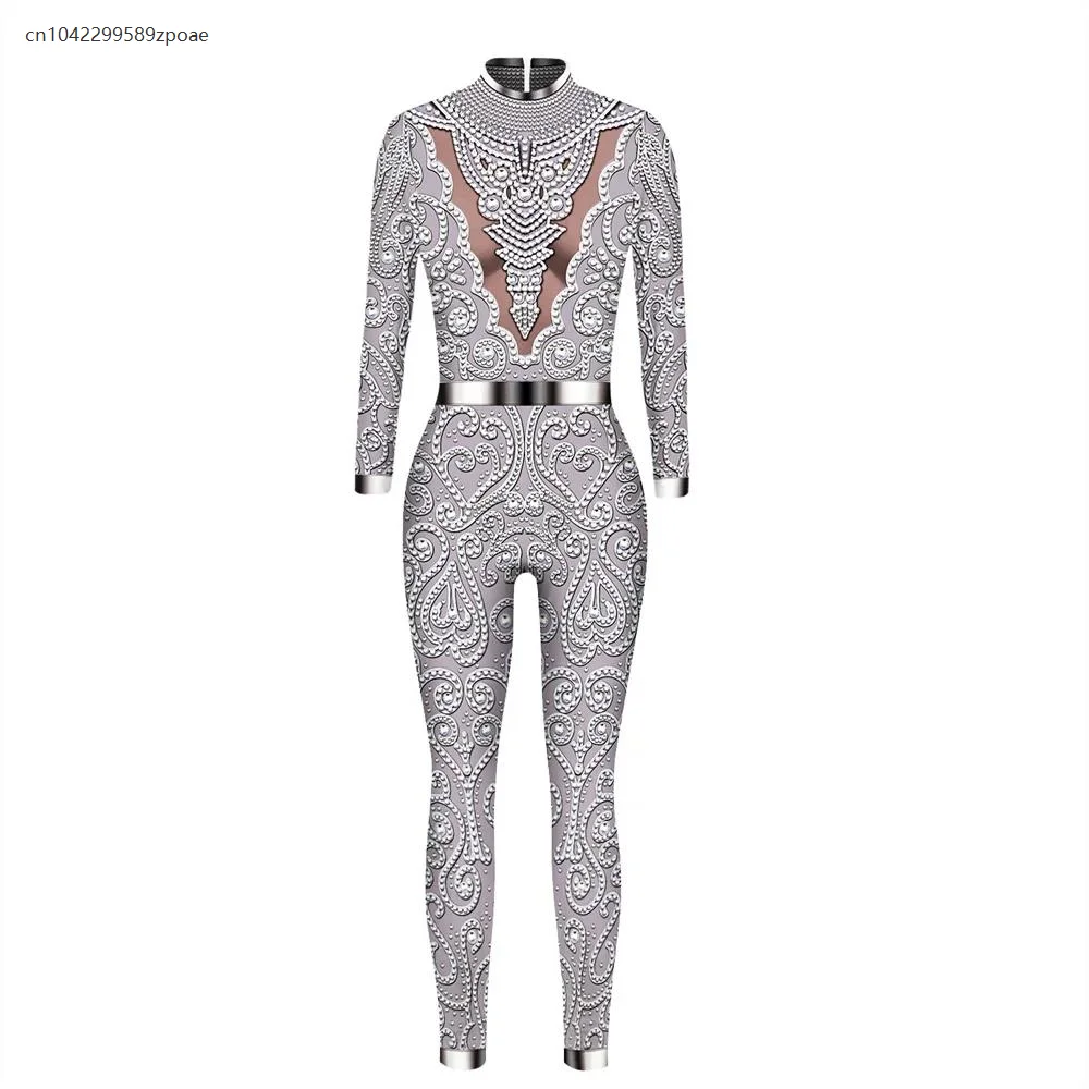 Lace Sequin Pattern 3D Printed Role Play Costume Sexy Bodysuit Leotard Adult Rave Party Stage Performance Costume S-XL 2025