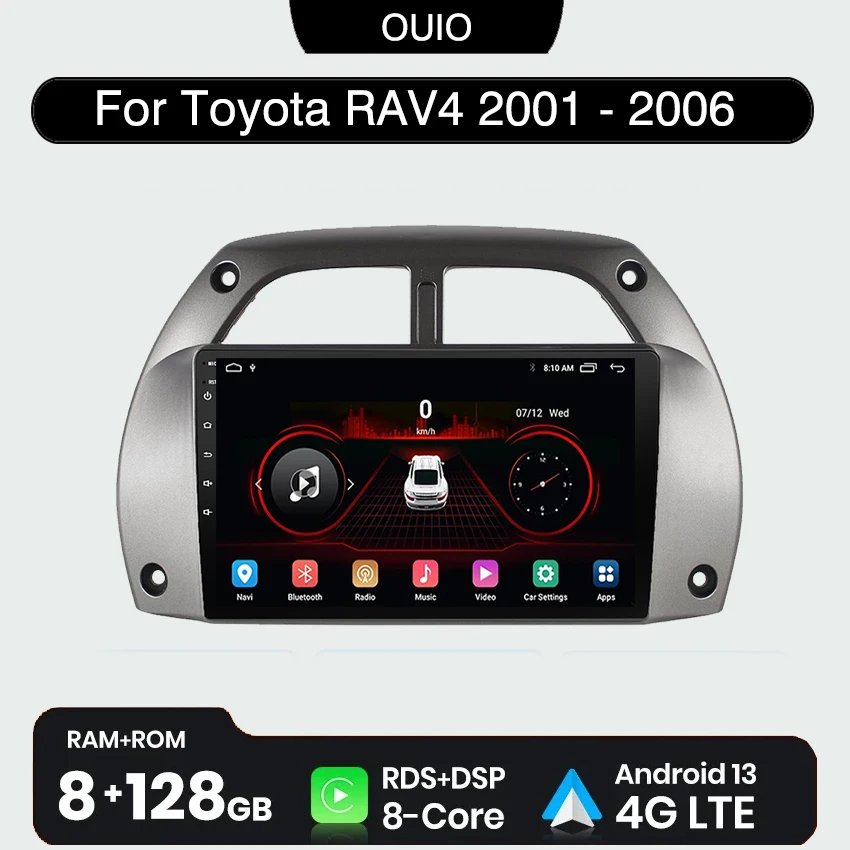 Радио 2DIN Android 13 для Toyota RAV4 Rav 4 2001 2002-2006 Автомобильный стерео мультимедийный плеер Carplay Авто GPS-навигация без DVD