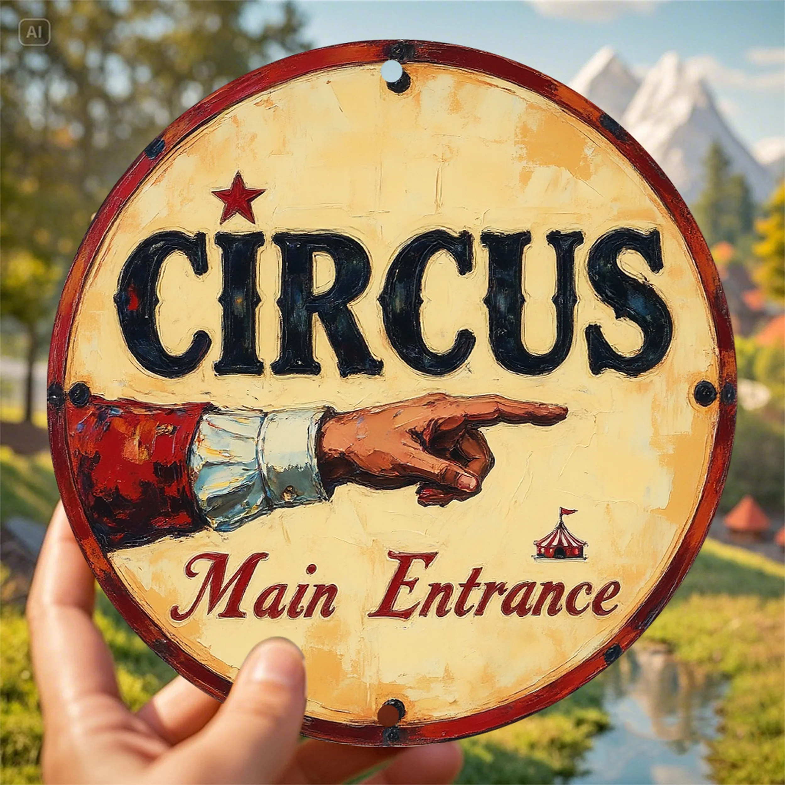 Vintage Circus Metal Sign 8x8 Mardi Gras Clown Tent Wall Decor