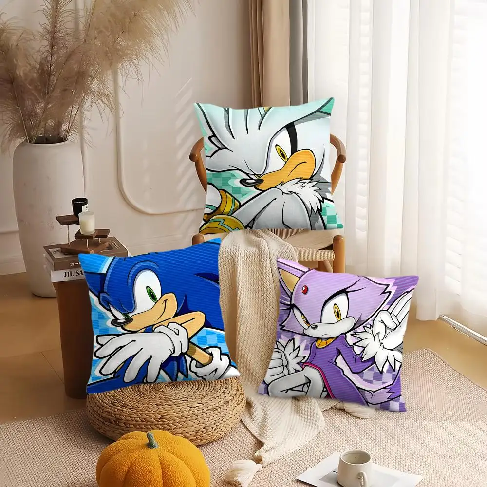 Game S-Sonic Classic Cushion Cover Silky Short Plush Invisible Zipper Dustproof Sofa Pillow Case for Home Decor - view 3