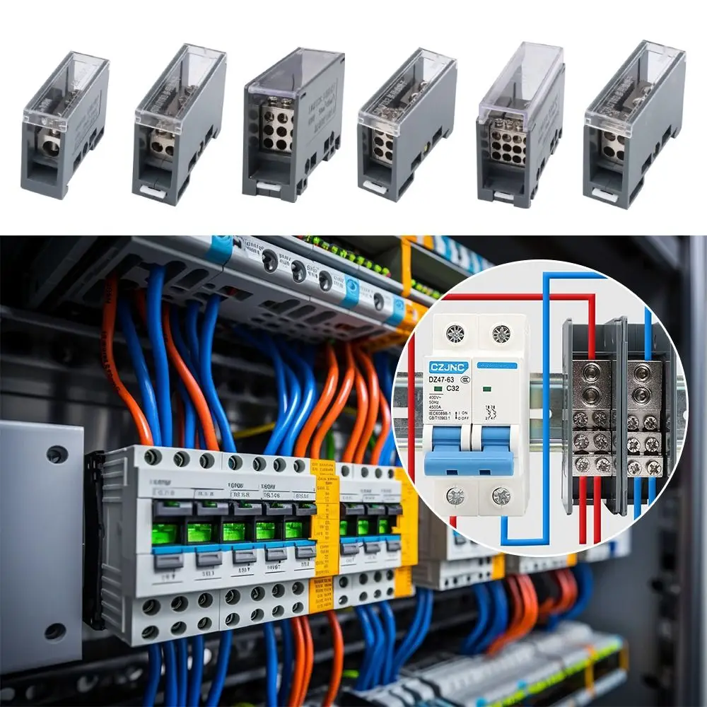 One in Multiple out Din Rail Terminal Block 150A ABS/Copper Distribution Box Universal Wire Connector Wiring Terminal