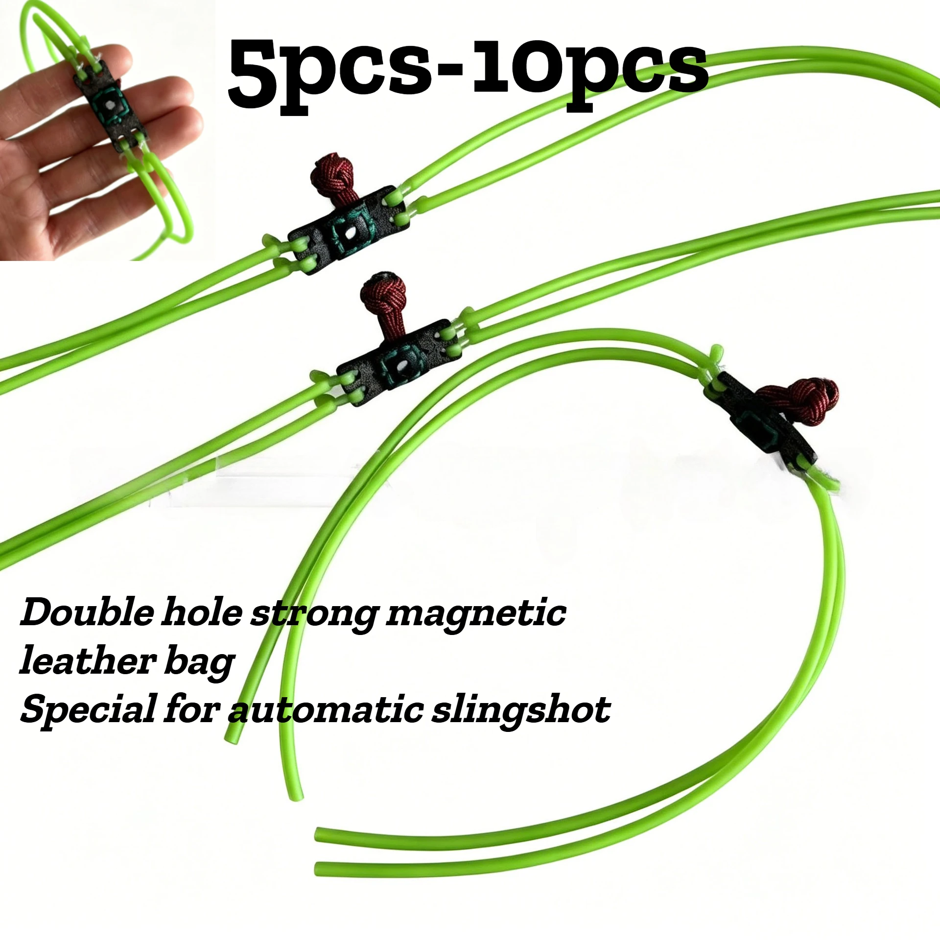 5-10pcs Four Strand Double Hole Strong Magnetic Leather Pocket Automatic Slingshot Accessories for Outdoor Competitive Tools
