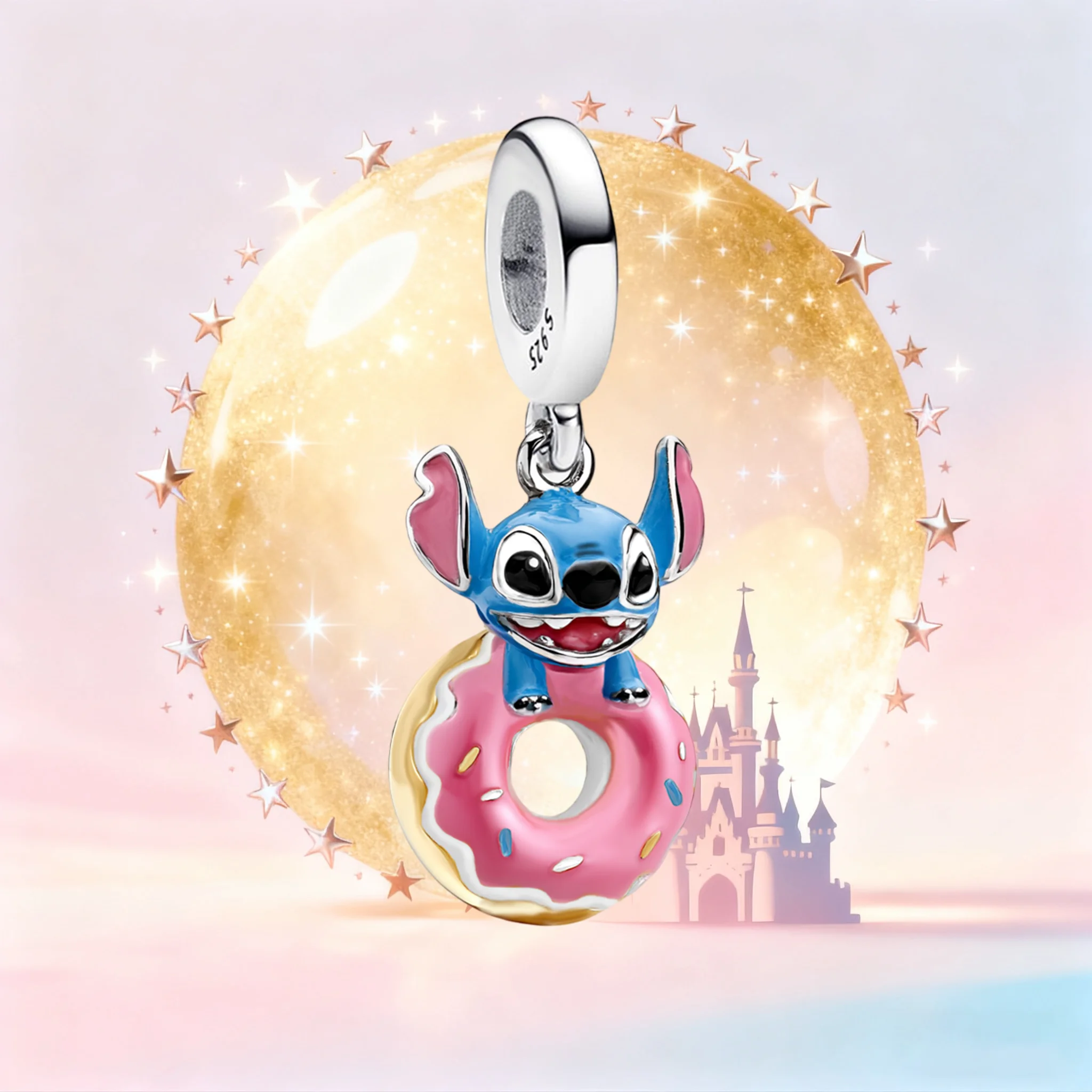 

Подвеска в виде пончика из стерлингового серебра Disney 925, красочная эмалированная деталь, подходит для браслета-цепочки в виде змеи, ювелирный подарок для Диснея