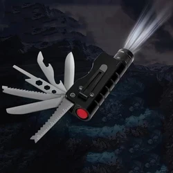 Outdoor Camping Multi-tool Folding Knife Flashlight Self Defense Jackknife Survival Equipment Hunting Military Tactical Knife