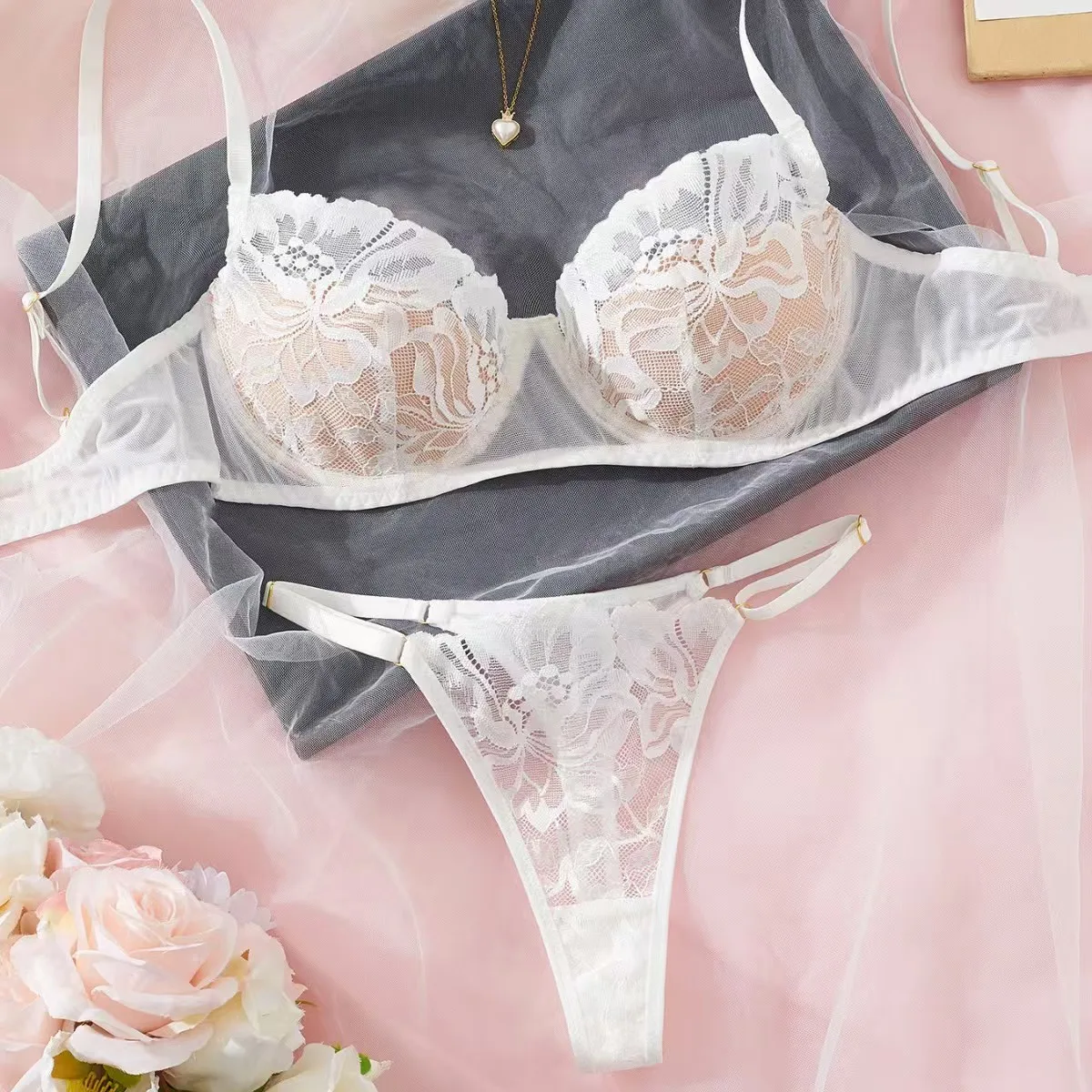 

Новое французское сексуальное кружевное белье Pure Desire, большой вид на груди, маленькая половина чашки, тонкий сексуальный сетчатый бюстгальтер