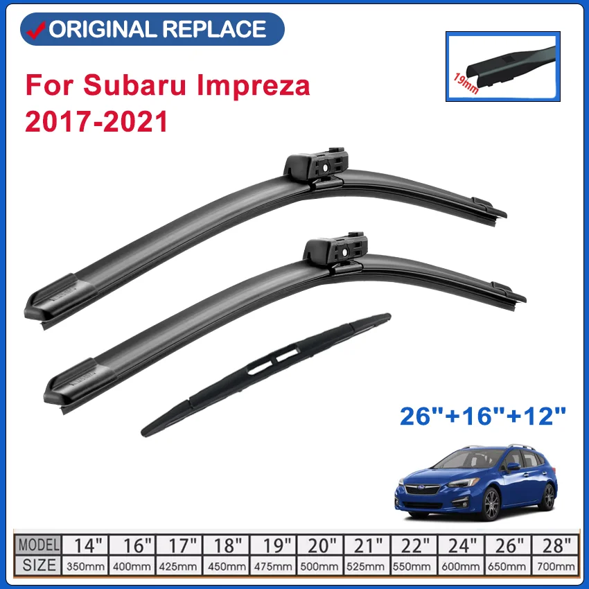 

3 wipers Replacement for 2017-2021 Subaru Impreza Front Rear Wiper Blades Windshield Wiper Blades Set 26"+16"+12"