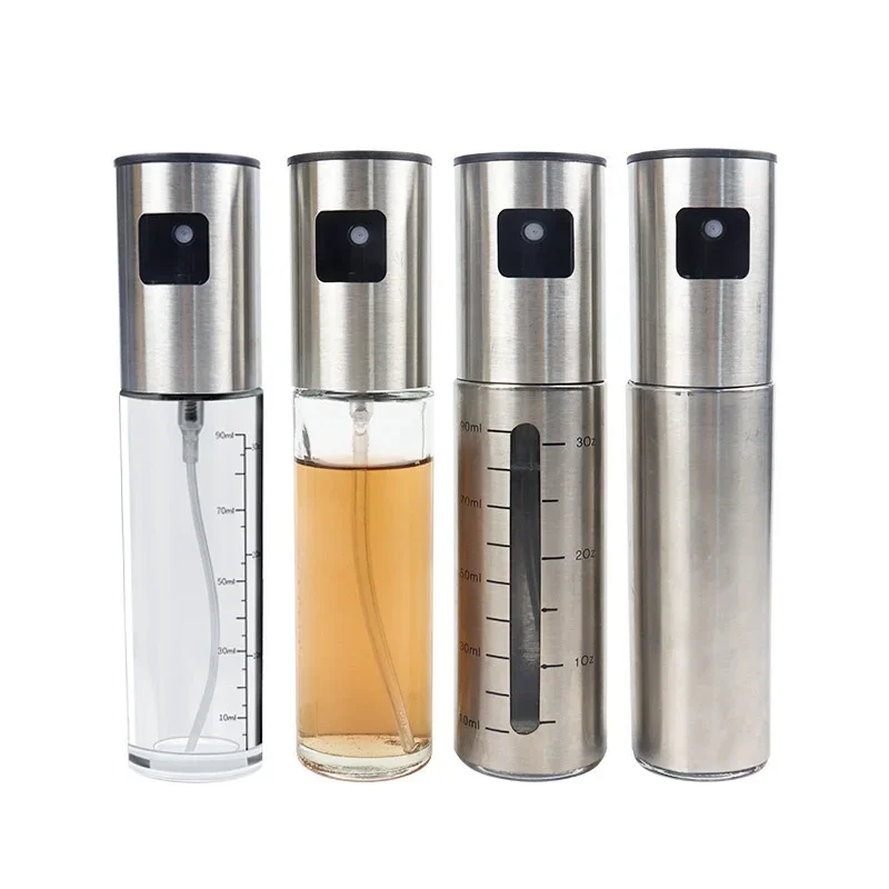 

Stainless Steel Oil Spray Bottle Glass OilPot Without Oil Soy Sauce Vinegarseasoning Bottle Atomizing OilSpray Pot with Scale