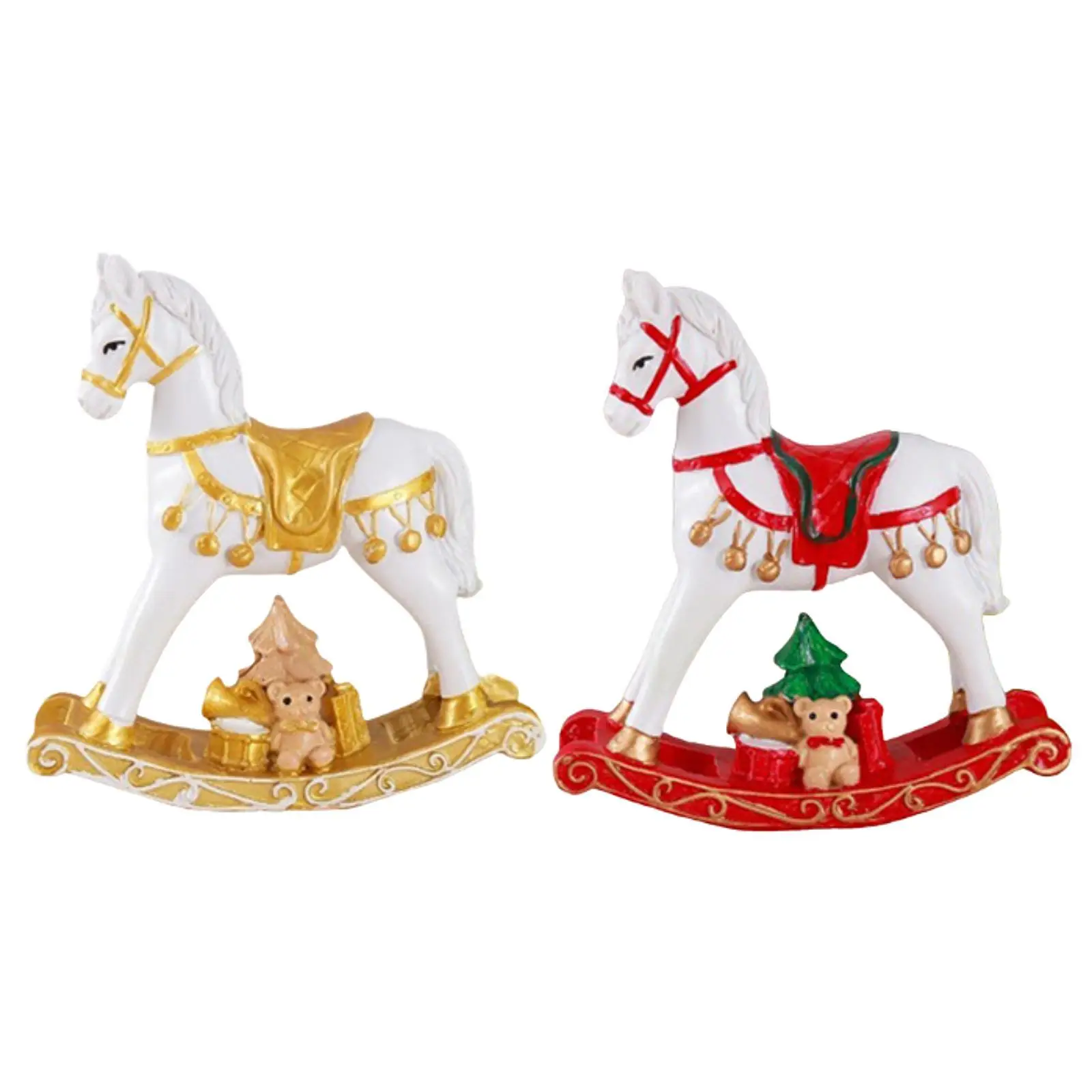 Small Christmas Rocking Horse Decor Rocking Horse Sculpture Resin Animal Statue for Bedroom Birthday Party Fireplace Cabinet