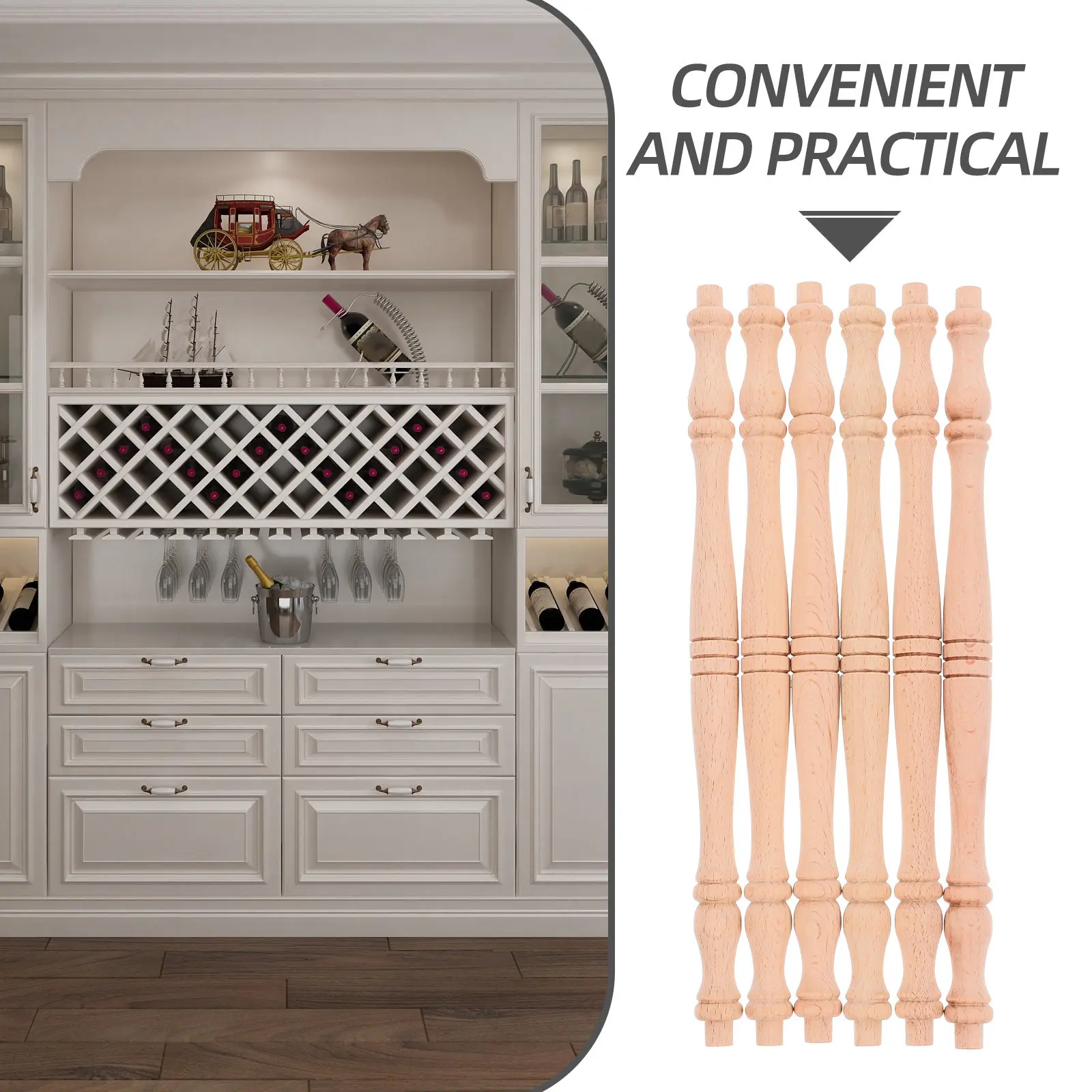 6Pcs Solid Wood Spindles Unfinished Wooden Balusters for Furniture Table Legs Staircase Railing Deck Porch DIY Craft Home Decor