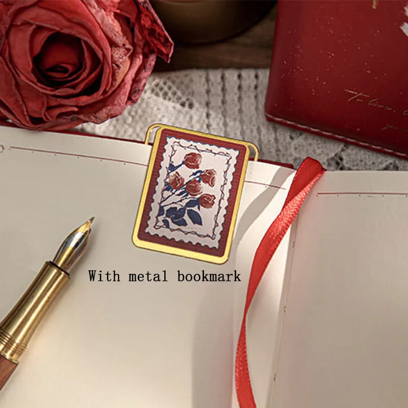 Cuaderno romántico con tema de rosa, Bloc de notas con hebilla magnética de cuero suave, diseño clásico, ilustración de rosa, diario de tapa dura