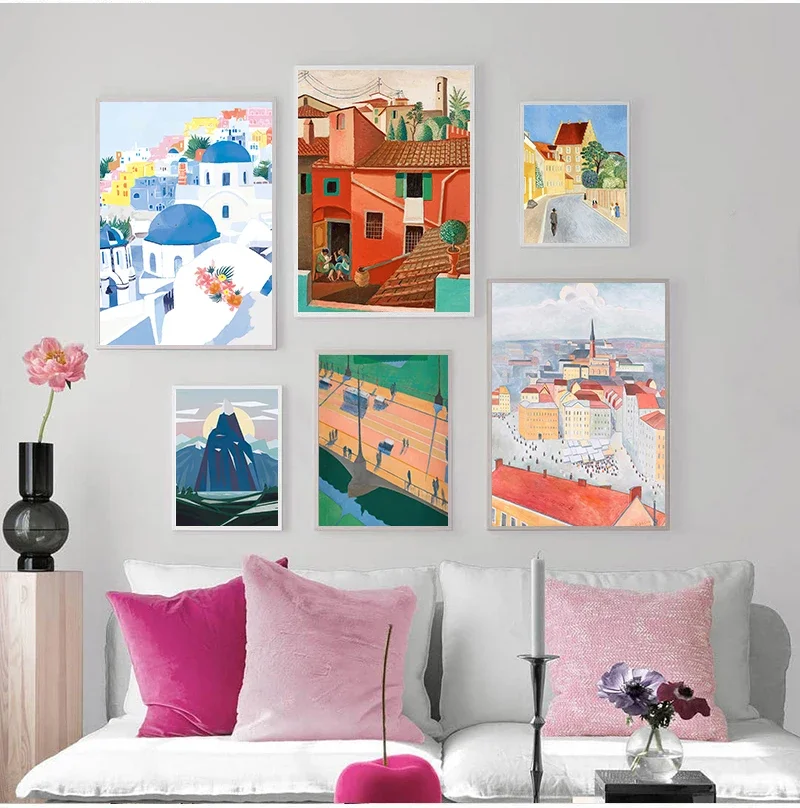 Famous City Morocco New York Paris Ireland Landscape, Print Art Canvas Poster, Living Room Decor, Home Wall Picture