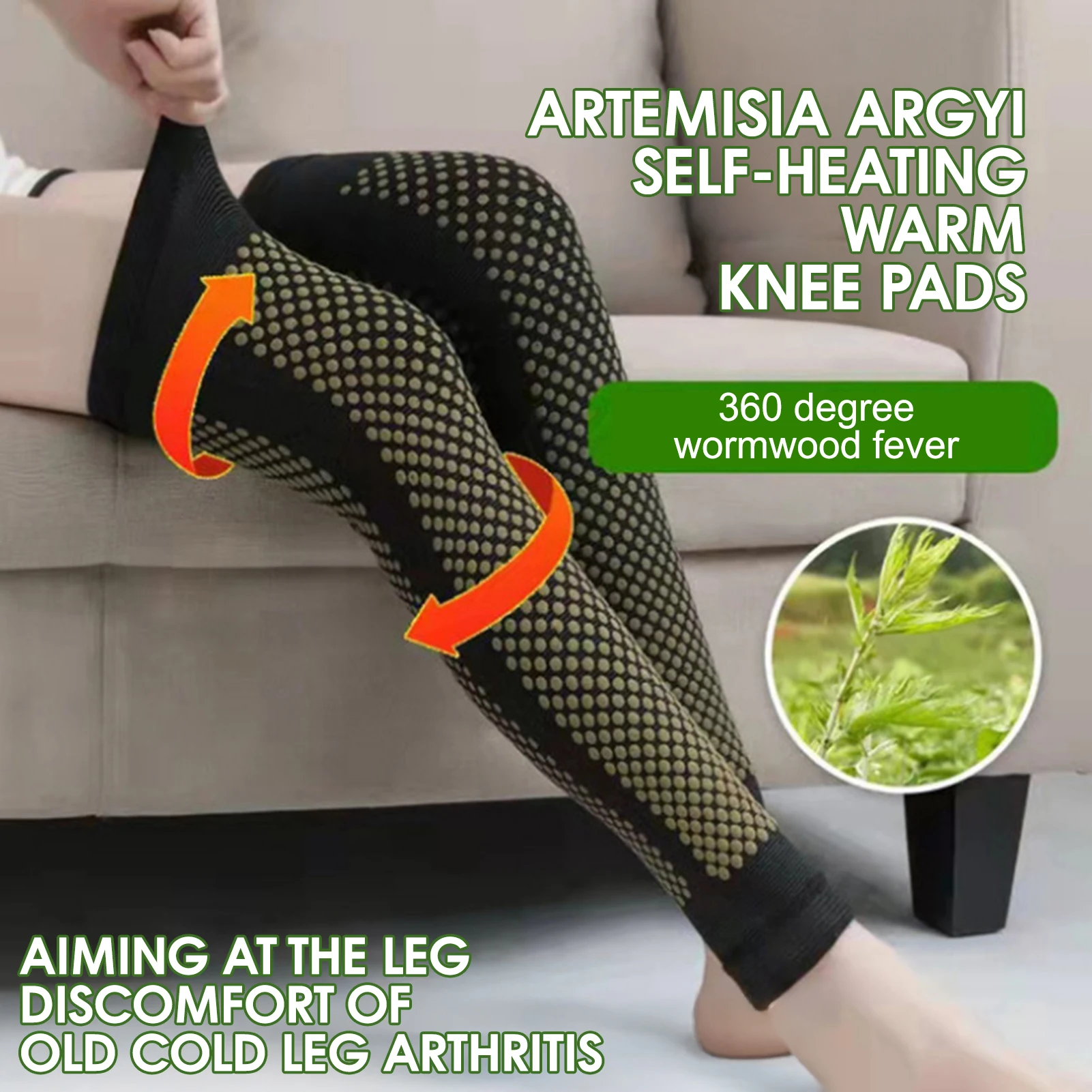 Genouillères en absinthe auto-chauffantes, genouillères élastiques commandées, chaleur du genou, articulations arthritiques, instituts oto