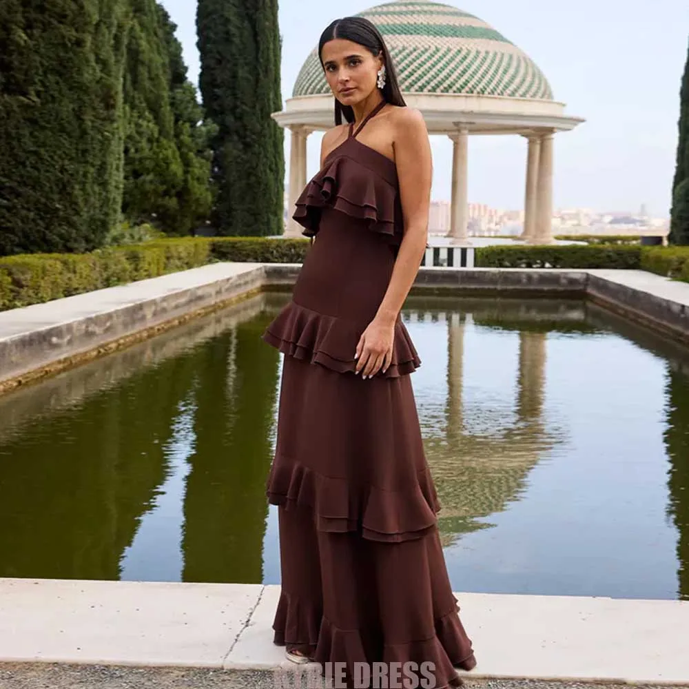 Customized Mother of The Bride Dress Fashion Halter Neck Sleeveless Tiered Floor Length Women's Wedding Guest Gown Party Dresses