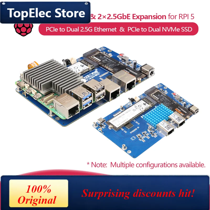 TopElec (Model: MPSD2.5GD) Raspberry Pi 5 PCIe to Dual SSD and Dual 2.5G Ethernet Expansion Board, BOOTS without driver required