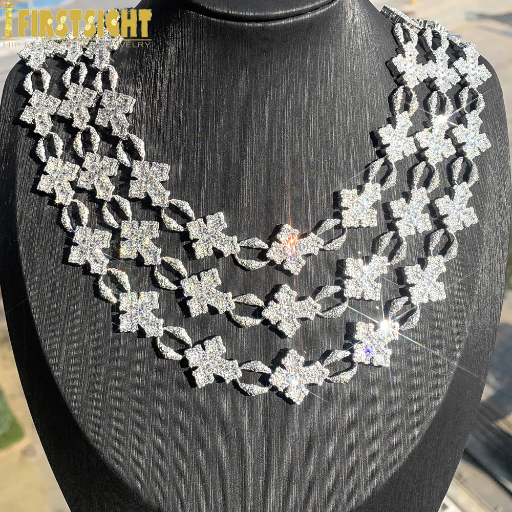 

2025 New Iced Out Cross Cuban Link Chain Necklace for Men Women Bling Silver Color Cubic Zirconia Charm Hip Hop Jewelry