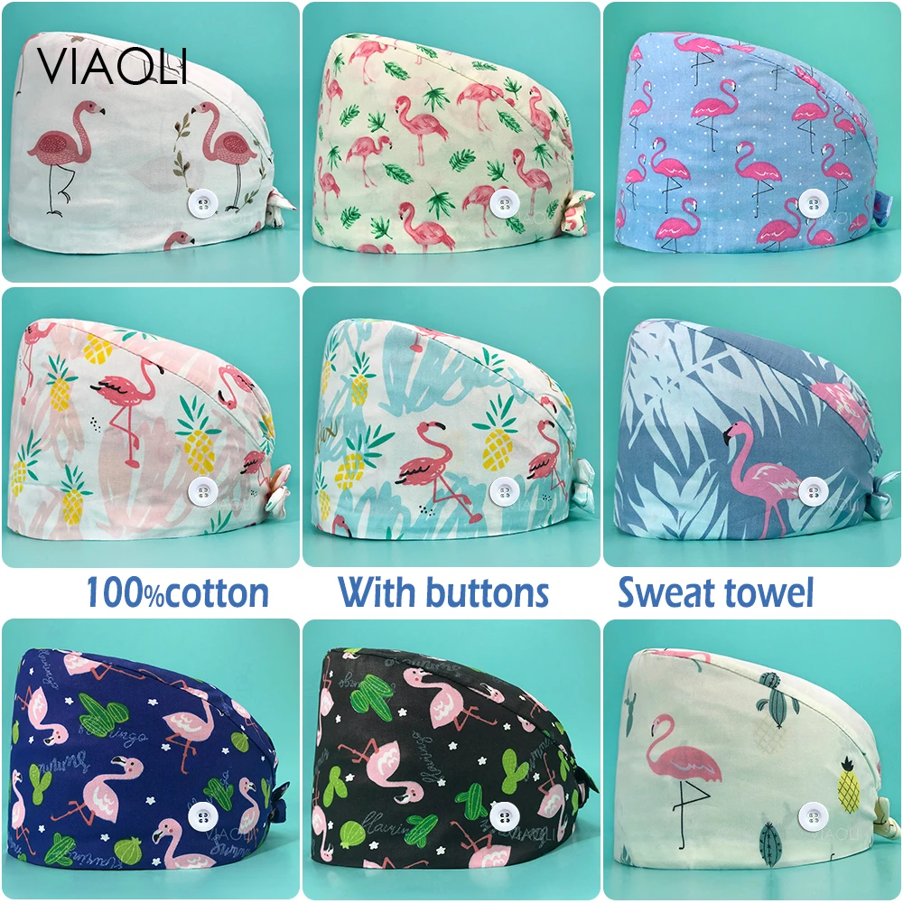 New Unisex Soft Cotton Animal Print Scrub Dental Office Working Hats High-quality Medical Cap Scrubs Nursing Dust Caps Wholesale