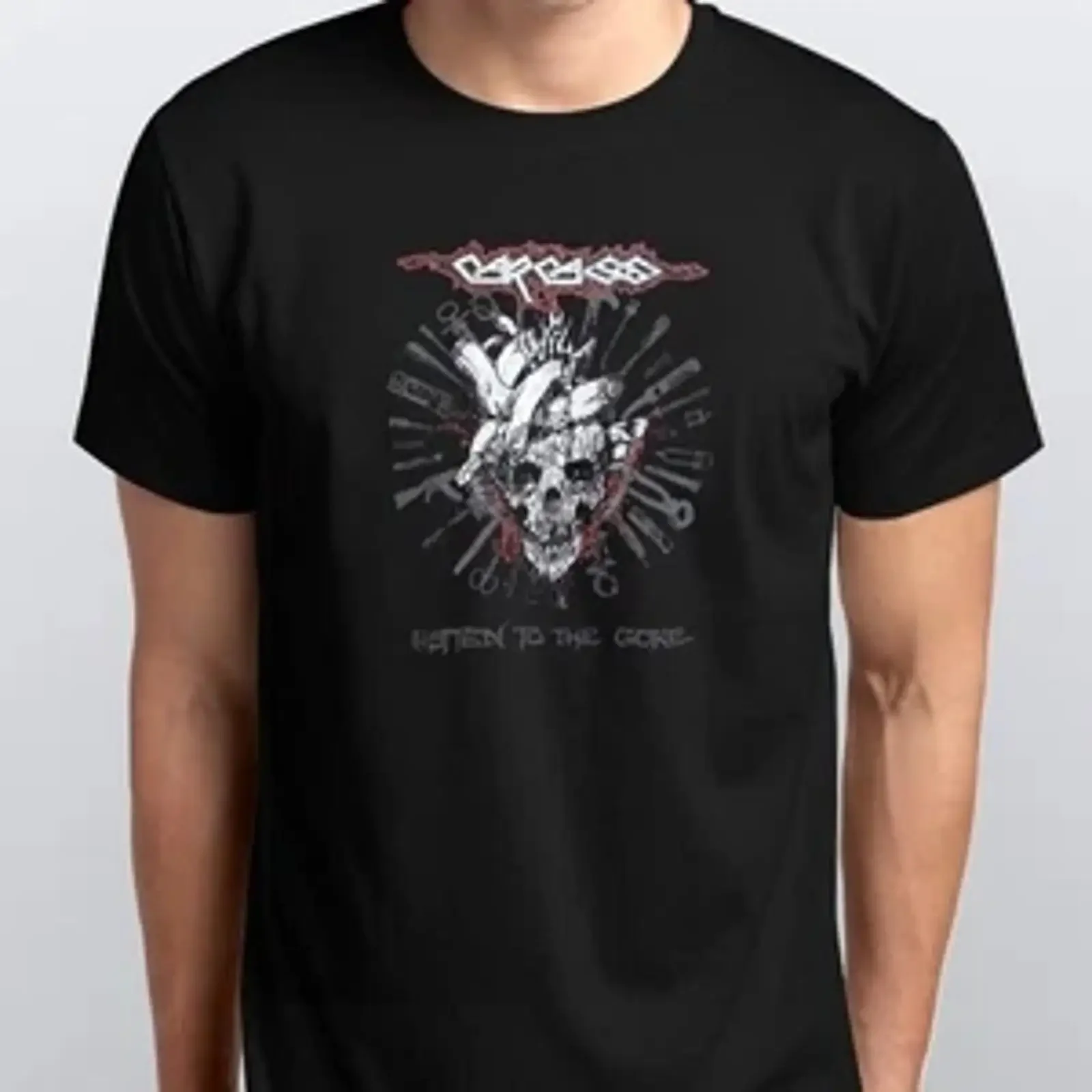 THE CARCASS DEATH SURROUNDING ROCK T SHIRT SML XL XXL 3 4 black vintage Washed Soft Top For Everyday Wear Casual Stretched