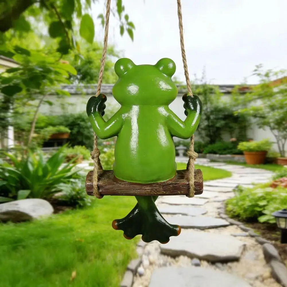 Frog Swing Hanging Ornament Cute Courtyard Figurine Garden Swing Frog Statue Whimsical Resin Hanging Ornament Cute for Porch
