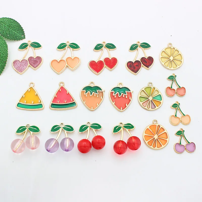 10pcs/Lot Cherry Strawberry Lemon Watermelon Oil Enamel DIY Charms for Bag Earring Necklace Jewelry Making Handmade Pendant