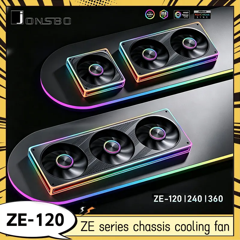 JONSBO ZE-120/240/360 Black/White Computer Case Fan CD Pattern Aluminum Nameplate 5V/3-pin ARGB 12cm Case Fan Forward/Reverse